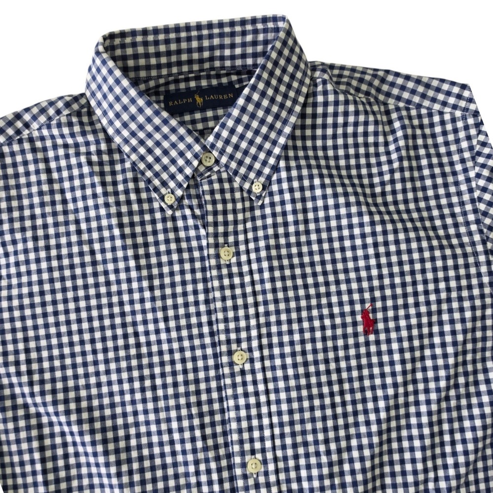 Ralph Lauren Mens Button Down Shirt Navy White Gingham Check Large